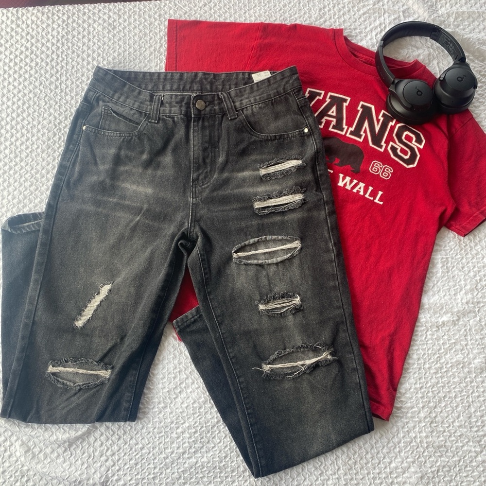 Levi's Black Distressed Slim Jeans for Men